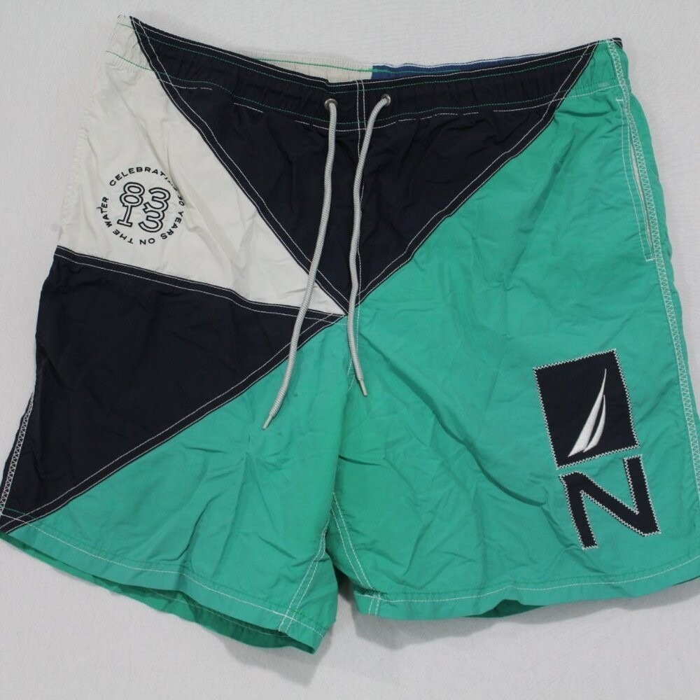 Nautica Board Shorts Mens Large Green Excellent Colorblock Swim Trunks